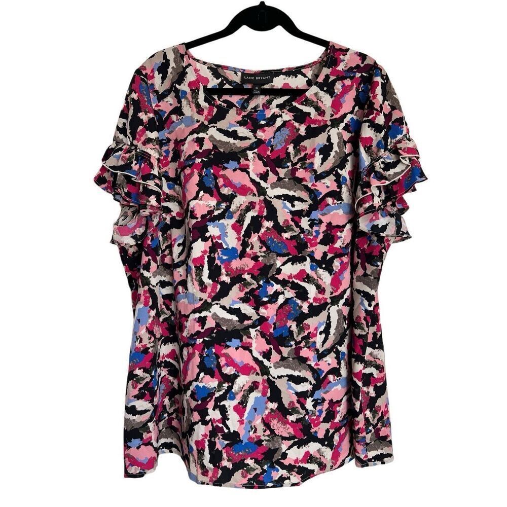Lane Bryant Top Womens Size 20 Multicolor Abstract Print Short Flutter Sleeve